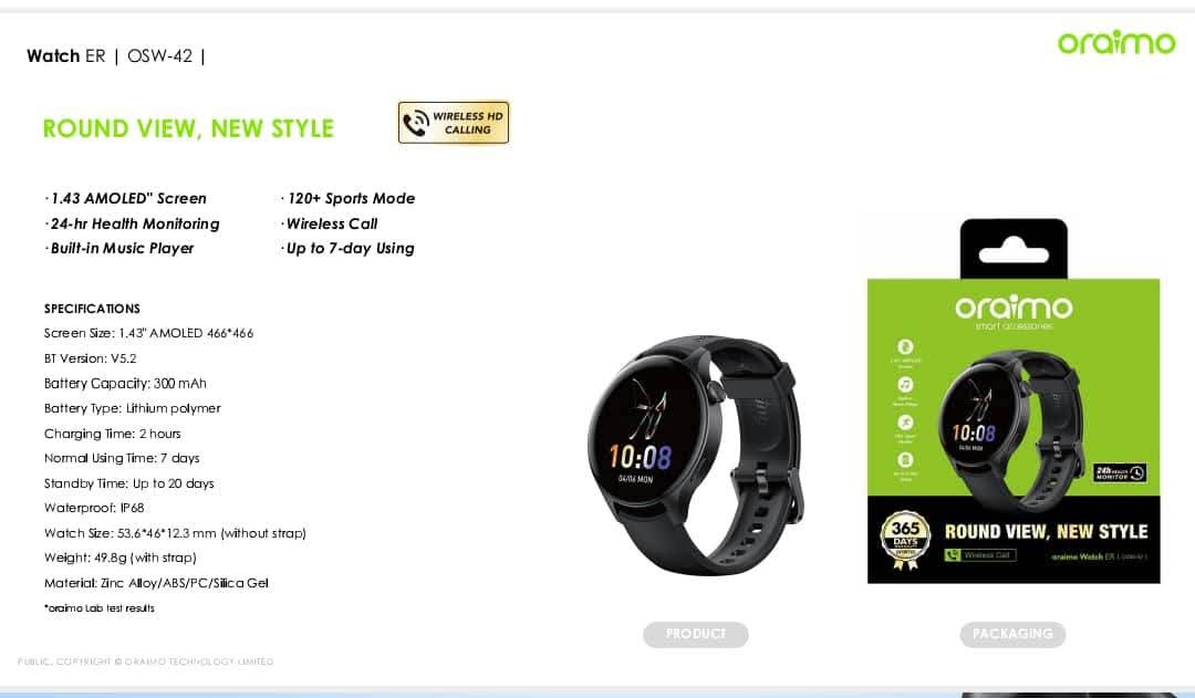 WATCH ORAIMO1.43 AMOLED PRIX 30000